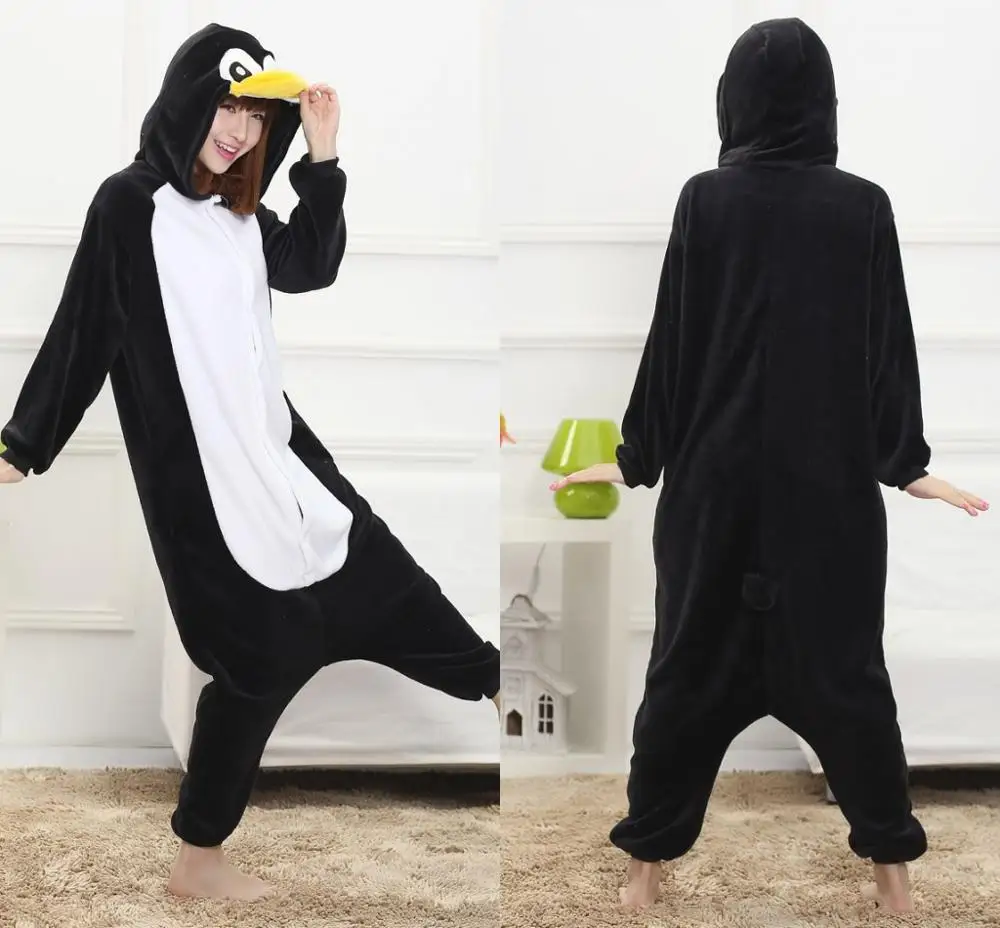 mc0654 penguin Осенне-зимние пижамные комплекты с единорогом, пижамы с героями мультфильмов, женская пижама, теплая Фланелевая пижама с изображением животных, зебры, стежка, пижамы с единорогом, кигуруми - Цвет: mc0654 penguin