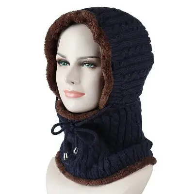 navy Зимняя вязаная шапка бини мужской шарф Skullies Beanies Зимние шапки для мужчин и женщин шапки Gorras Bonnet маска брендовые шапки - Цвет: navy