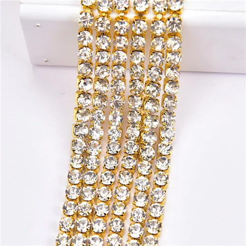 gold color AAAAA Rhinestone Cupchain Strass Clear Crystal AB Stone Trimming Silver Gold Base Plating 10yard/Roll Flatback DIY SS6-SS28 - Цвет: gold color