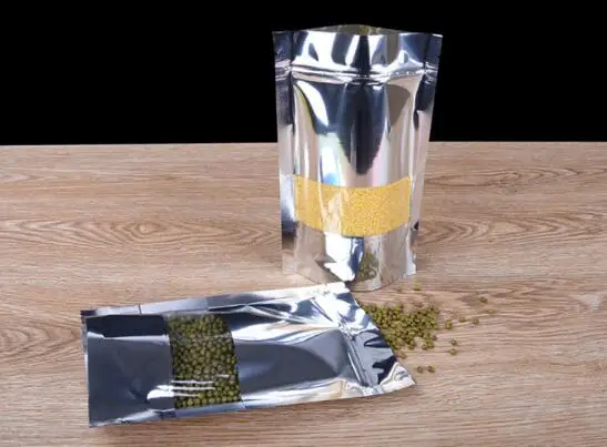100pcs Stand up Glossy Aluminum Foil Window Ziplock Bag Shinny Party Wedding Packaging Pouch Snack Coffee | Дом и сад