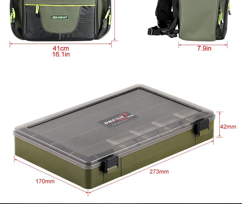 SeaKnight SK004 Large Fishing Bag 1000D Nylon 41*44*20cm MultiFunction Breathable Army Green Big Outdoor Fishing Tackle 2 Layers