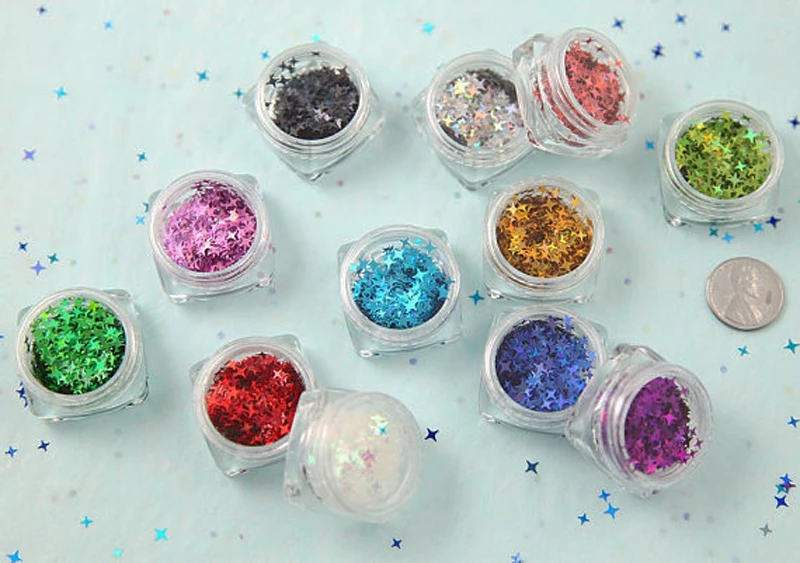 12 банок/набор крестообразные звезды блестки голографические четыре угла для