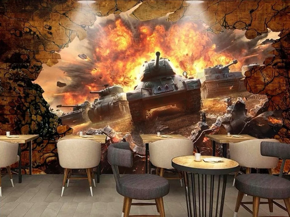 

Stereoscopic 3D Wallpaper Mural Battlefield tanks Wallpaper For Walls 3 D Living room Photo Wallpaper Tooling background wall