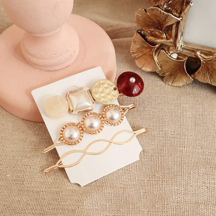 3pcs/set Fashion ins Korea Metal Gold Imitiation geometric Pearl Hair Clips for women hairpin barrett Accessories |