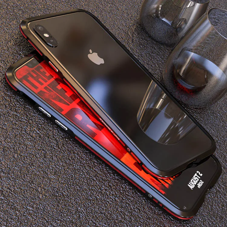 Black Red LUPHIE для iPhone XS Max чехол Роскошный тонкий милый жесткий металлический алюминиевый сплав защитный чехол-бампер для телефона для iPhone XR чехол - Цвет: Black Red