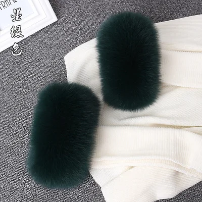 dark green Манжеты из лисьего меха, настоящие манжеты из лисьего меха, теплый женский браслет, настоящие меховые манжеты, перчатки, манжеты из меха енота, PYCCKNN MEX - Цвет: dark green