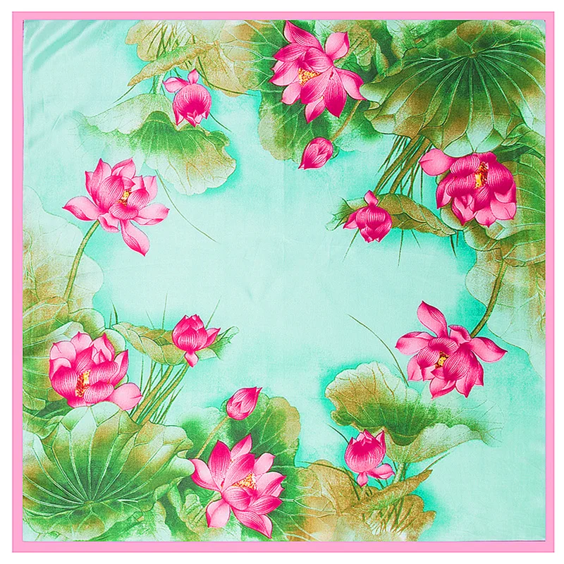 60 см китайский шелковый шарф синий печатных снуд для женщины платок 2018