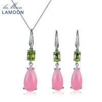 lamoon jewelry sets for women 925 sterling silver natural pink rose quartz green peridot fine jewelry wedding cut jewelen v048 1