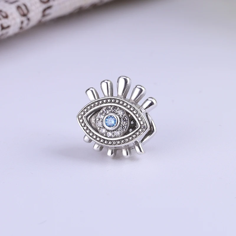 Новый оригинальный 925 стерлингового серебра бисера синий прозрачный CZ злой