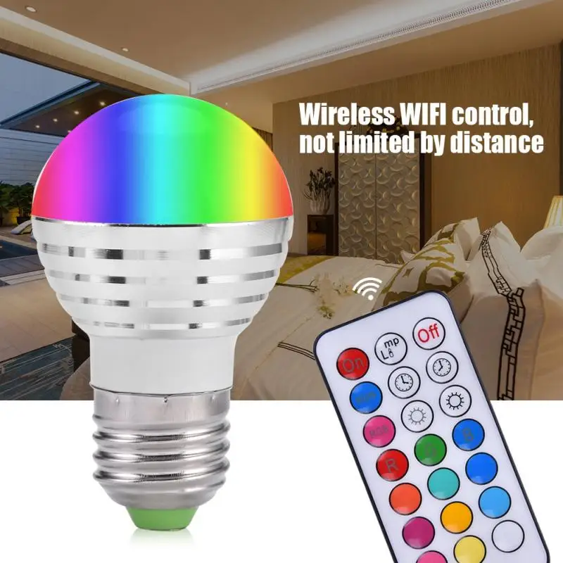 Светодиодная RGB лампа E27 3 Вт меняющая цвет светодиодный светодиодная