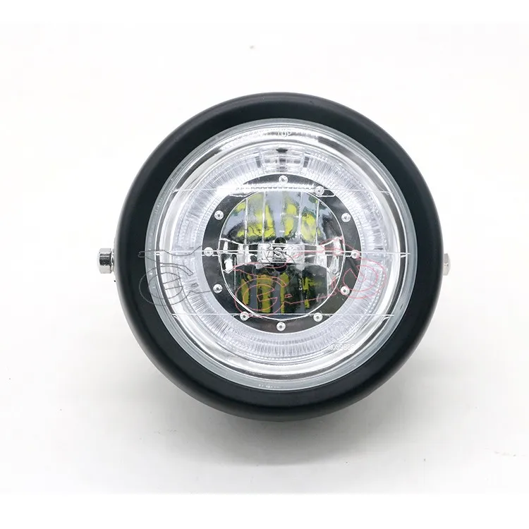 Motorcycle 35W 6.5&quot Blue LED Angel Eye Headlight Headlamp High/low Beam+Metal Retro Grill Mask for Honda Cafe Racer Yamaha |