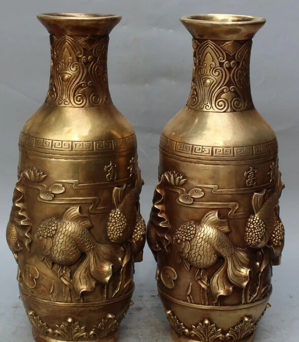 ZSR bir 007001 18&quot Marked China Dynasty palace Bronze Fish Goldfish Vase Bottle Pot Statue Pair | Дом и сад