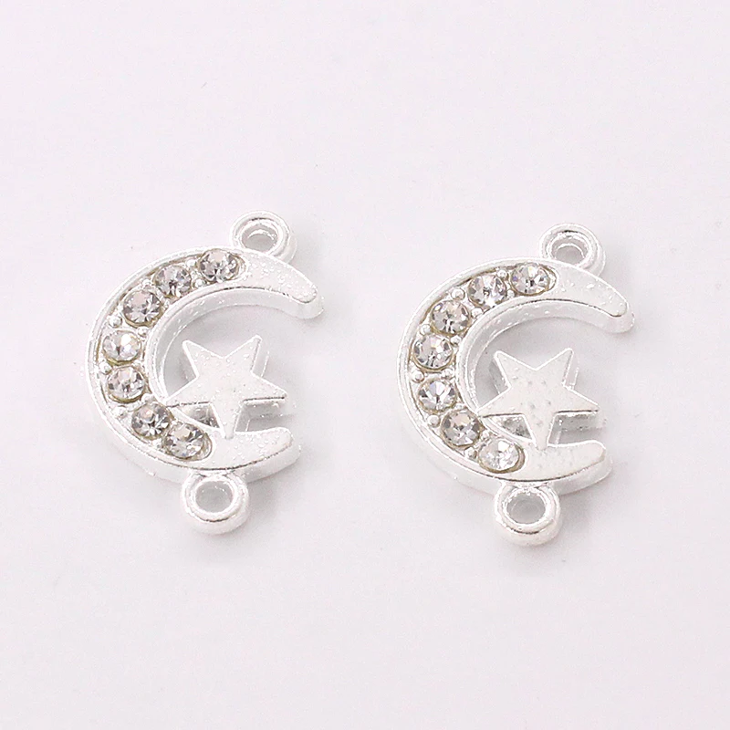 

Supplies For Jewelry Cz Rhinestones Silver Allah Muslim Crescent Moon Charm Connector Accessories For Islamic Jewelry DIY Making