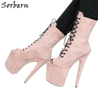 sorbern pale pink peep toe ankle boots for women 20cm extreme high heels short ladies booties plus size platform pole dance shoe