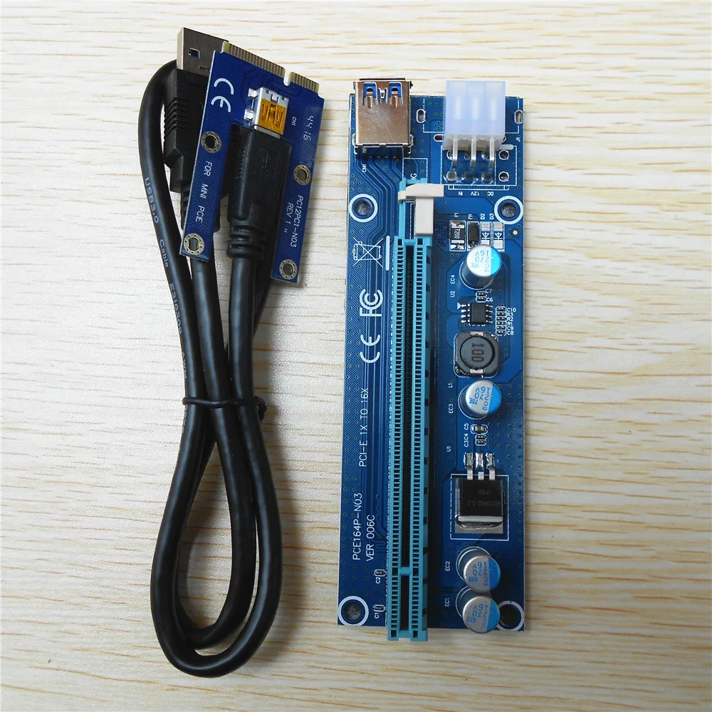 30 шт. Ver006C стояк Mini pci-e PCIe PCI Express 1X в 16x Extender Riser Adaptador де tarjeta SATA 6Pin для bitcoin БТД mineria |