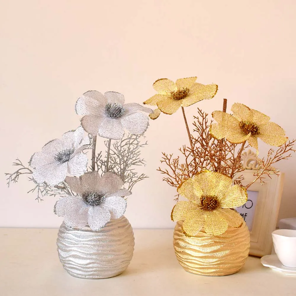 Модная ваза золотого и серебряного цвета с искусственными цветами набор для