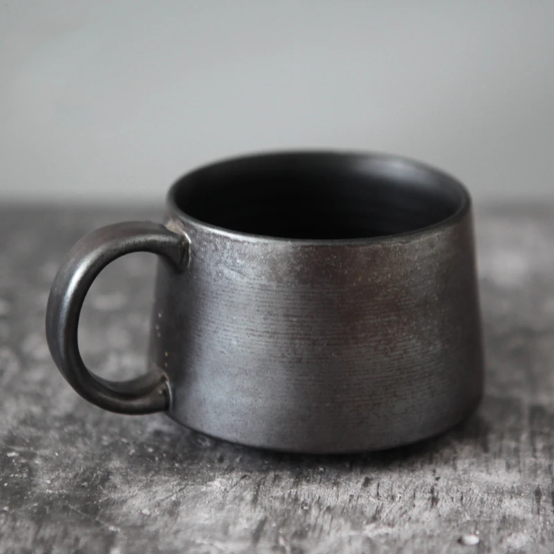 Черная дзен винтажная грубая керамическая кофейная чашка кружка ручной работы