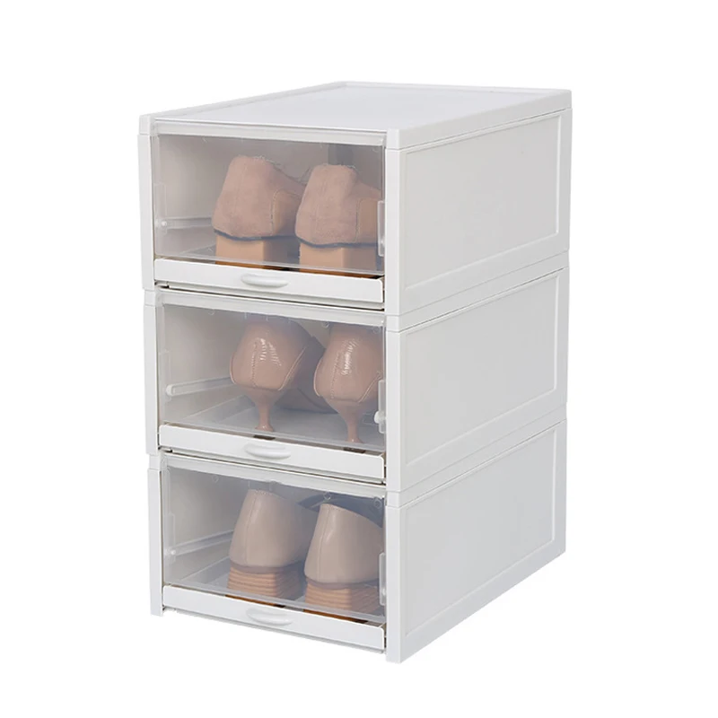 As shown Экономичный 3 Pack/Set хранение в штабеле Обувная коробка, прозрачная пластиковая обувь контейнеры Чехлы ds99 - Цвет: As shown