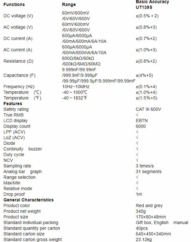 UNI-T Цифровой мультиметр UT139 серии True RMS LPF фильтр низких частот LoZ AC DC V Температура Res Freq тест