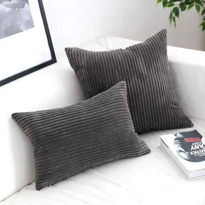 grey 45X30/40/45/50/60 см 29 однотонные вельветовые подушка для дивана Фланелевая пижама в полоску Наволочка декоративная подушка под поясницу крышка - Цвет: grey