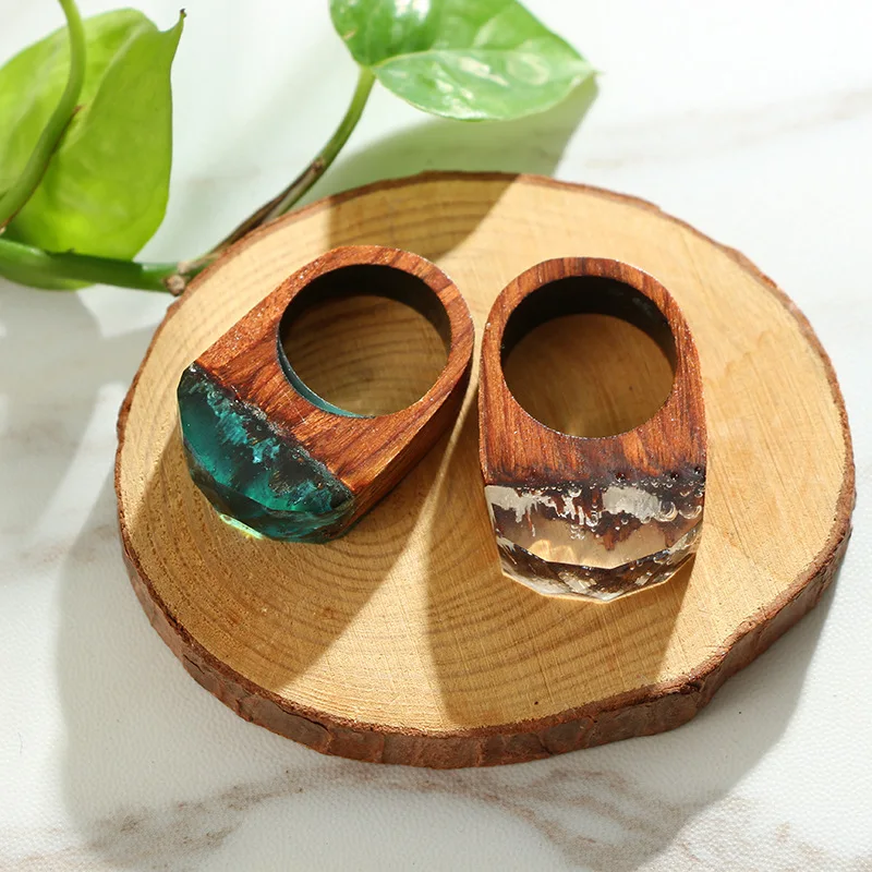 YOYORan 1PC wood arc-shaped crystal city building finger ring for man woman 3 Color acrylic cartoon irregular jewelry gift | Украшения и