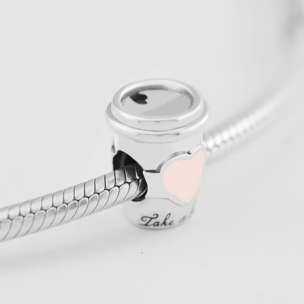 QANDOCCI 925 стерлингового серебра прекрасный Кубок пить к Go Шарм Розовая эмаль