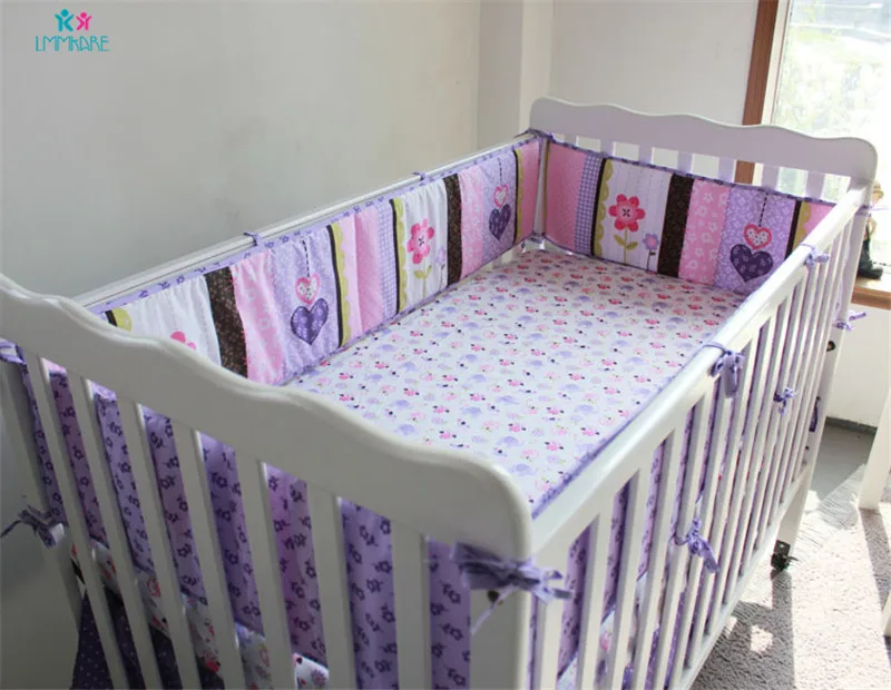 Bed Bumpers Фиолетовый Детский комплект постельных принадлежностей для девочек милый рисунок из мультфильма вышивка детские мягкие бортики для кровати дышащее детское одеяло простыня и пододеяльник - Цвет: Bed Bumpers