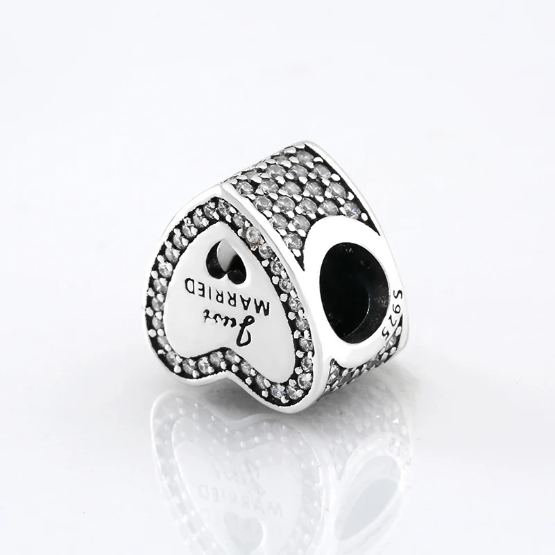 Новинка, 925 пробы, Silve yellowr, бант, для свадьбы, в форме сердца, CZ бусины, подходят к оригиналу Pandora, очаровательный браслет, ювелирное изделие