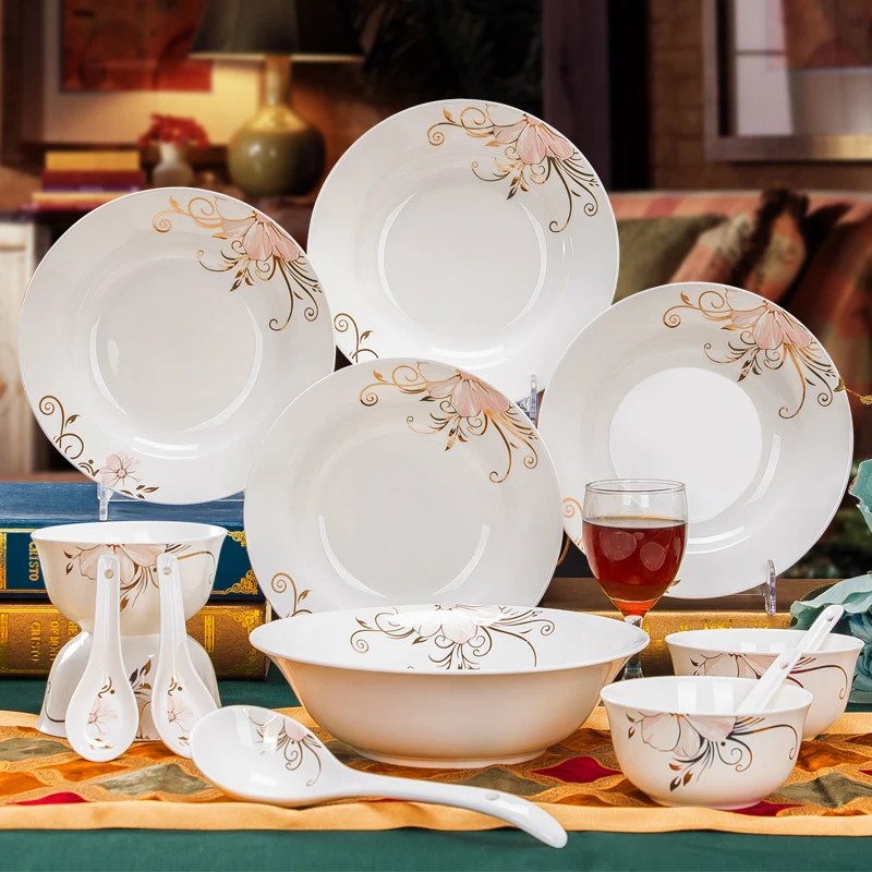 Shipping 14 head bone china tableware sets Jingdezhen bowl dish Jinzhong Korean Everose | Дом и сад