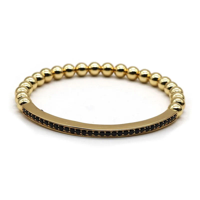 Gold Color Модный микро-паве фианитами Золотое-Цвет длинный бар браслет Для мужчин Латунь Бисера Браслеты Pulseiras DK-4 - Окраска металла: Gold Color