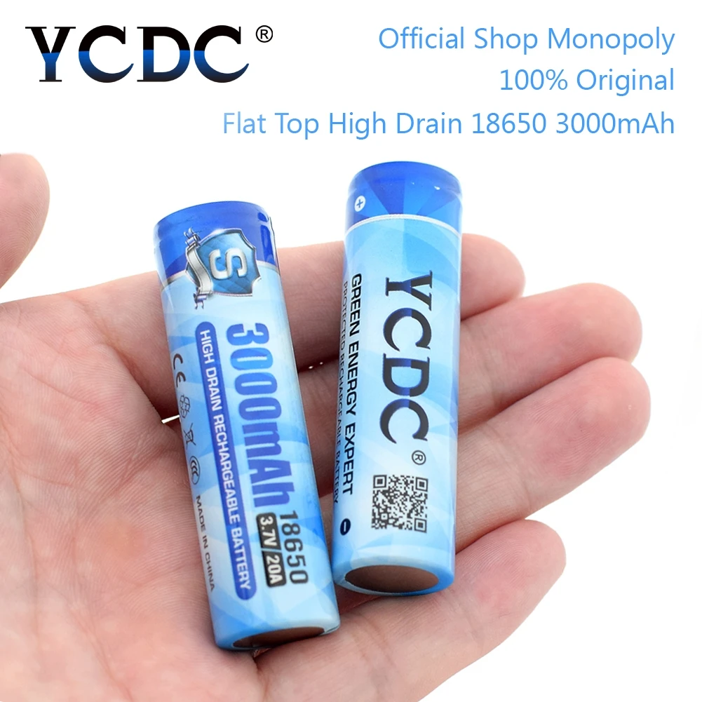 YCDC 2-20 шт 18650 литий-ионная аккумуляторная батарея 3000mAh 3,7 v 20A разрядка высокодренажные литиевые батареи для электронной сигареты
