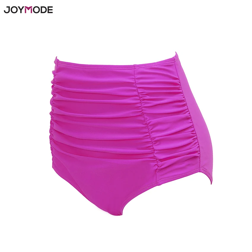 JOYMODE Для женщин бикини шорты со средней Высокая Талия Твердые Ruched Плавание костюм