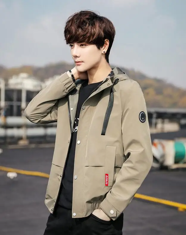 

Polyester Mens Jacket and Coats Bomber Jacket for Men Casual Zipper Spring Hooded Jackets Print Turn-down Collar Coat Men