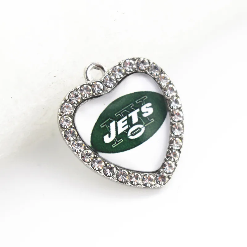 10 шт./партия подвеска в форме сердца с кристаллами футбольная команда Спорт NY Jets