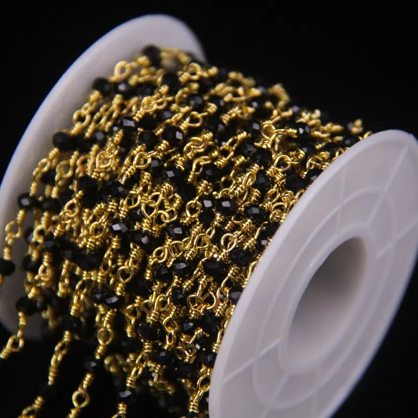 5 метров 2x3 мм черный агат стеклянные бусины граненые цепи Rondelle позолоченные