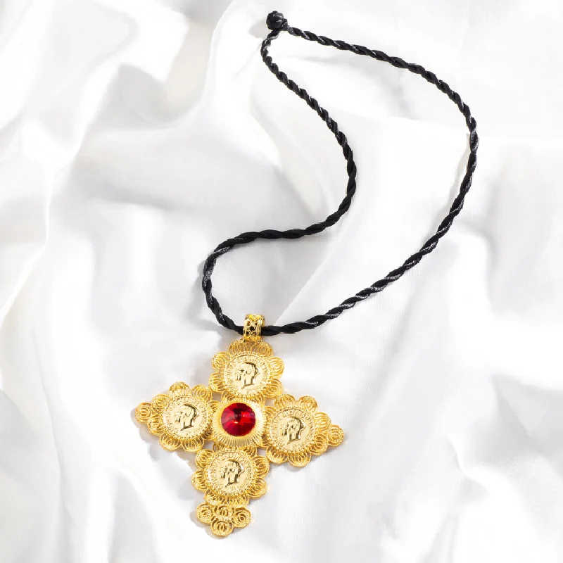 Shamty Big Size Ethiopian Cross Coins Pendant Rope Chain Women Necklace Gold Color Fashion Jewelry African Wedding Gift D30066 | Украшения