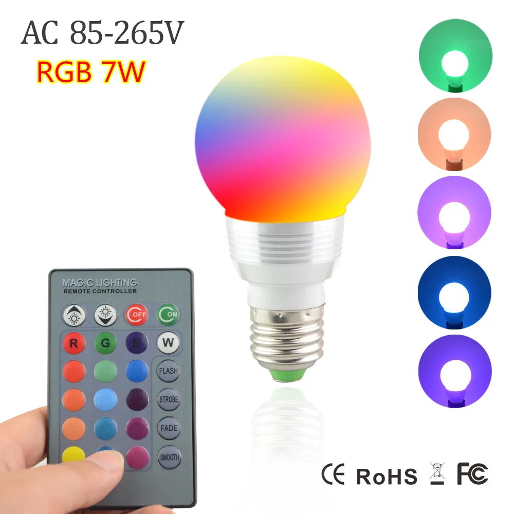 RGB волшебная лампа E14 E27 светодиодная 16 цветов праздничный свет 85-265 в прожектор +