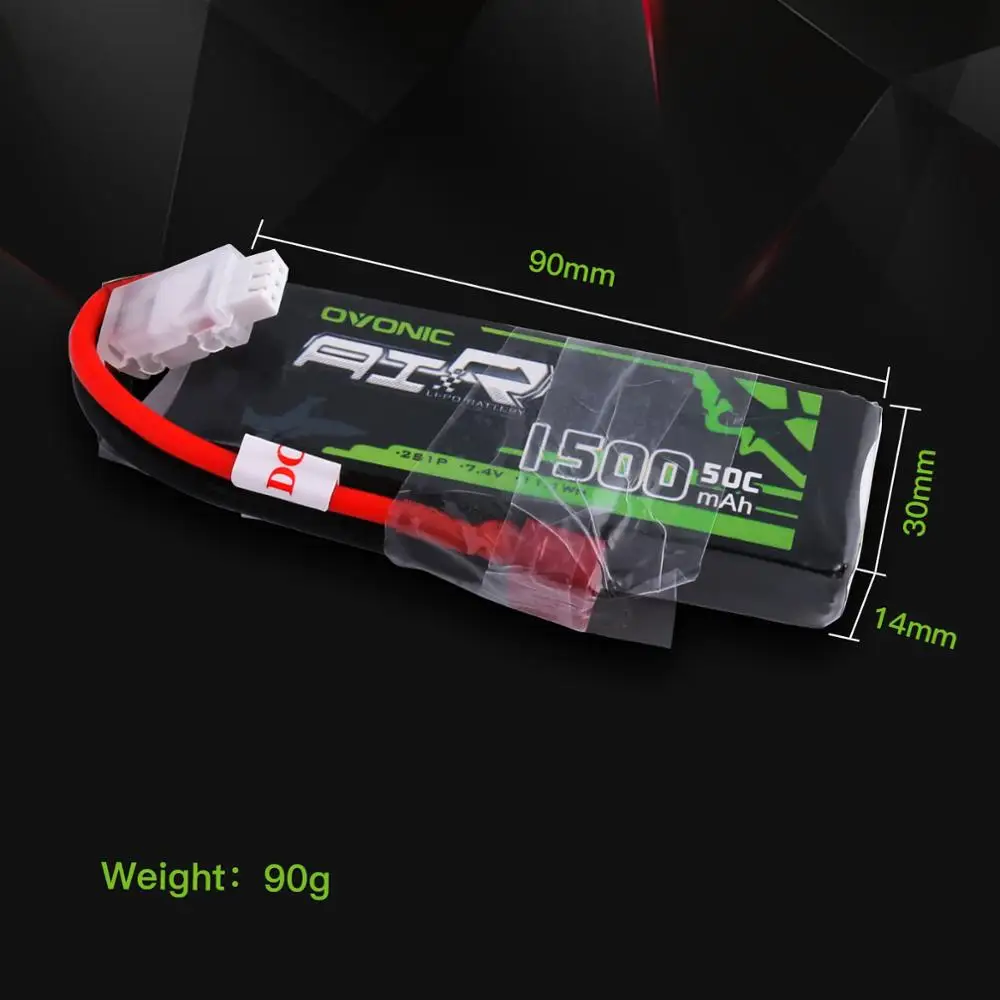 2х аккумулятор ovoic 7,4 V 1500mAh 50C-100C 2S LiPo с Т-образным разъемом для 1/18 RC автомобиля 1:18 размера автомобиля вертолета самолета квадрокоптера