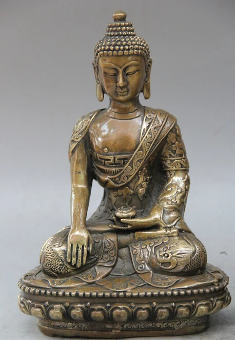 9 &quotТибет Медь Шакьямуни Амитабха дракон халат западные 3 статуя Будды набор r0710