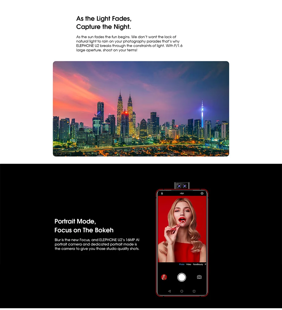 Elephone U2 16MP всплывающая камера 6,2" FHD+ экран Android 9,0 MT6771T Восьмиядерный 4/6GB 128GB Face ID 4G LTE мобильный телефон