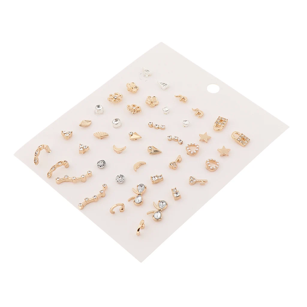 Набор из 20 пар сережек гвоздиков с бусинами кристаллами и жемчугом в форме сердца