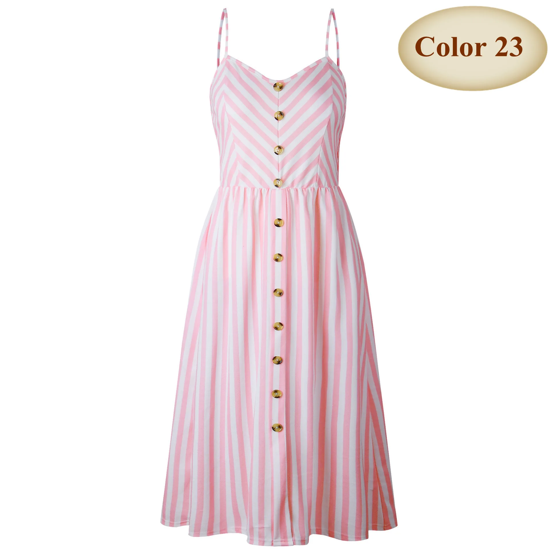 Color 23 New Boho Off-shoulder Party Beach Sundress Spaghetti Long Dresses Plus Size Summer Women Button Decorated Print Dress CRRIFLZ - Цвет: Color 23