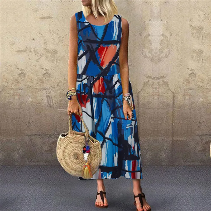 Женское винтажное платье макси JAYCOSIN повседневное богемное без рукавов с круглым