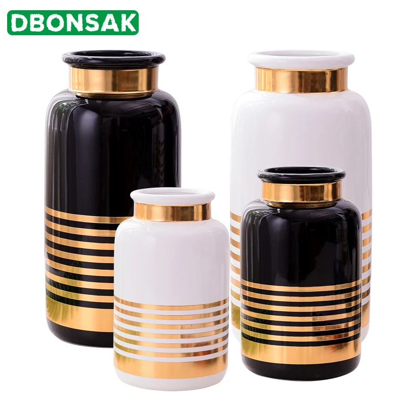 Керамическая ваза для цветов черно белая керамическая с горячей штамповкой 1