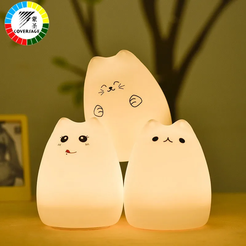 Coversage Красочный датчик движения Led Cat дети животное ночник мягкий мультфильм