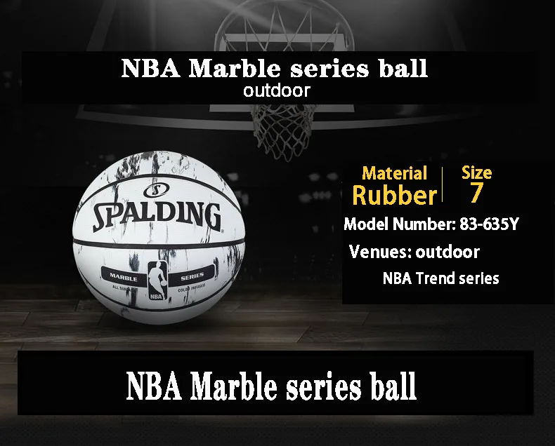 SPALDING ORIGINAL Marble series basketball official size 7 rubber materialoutdoor men's match ball 83-635Y