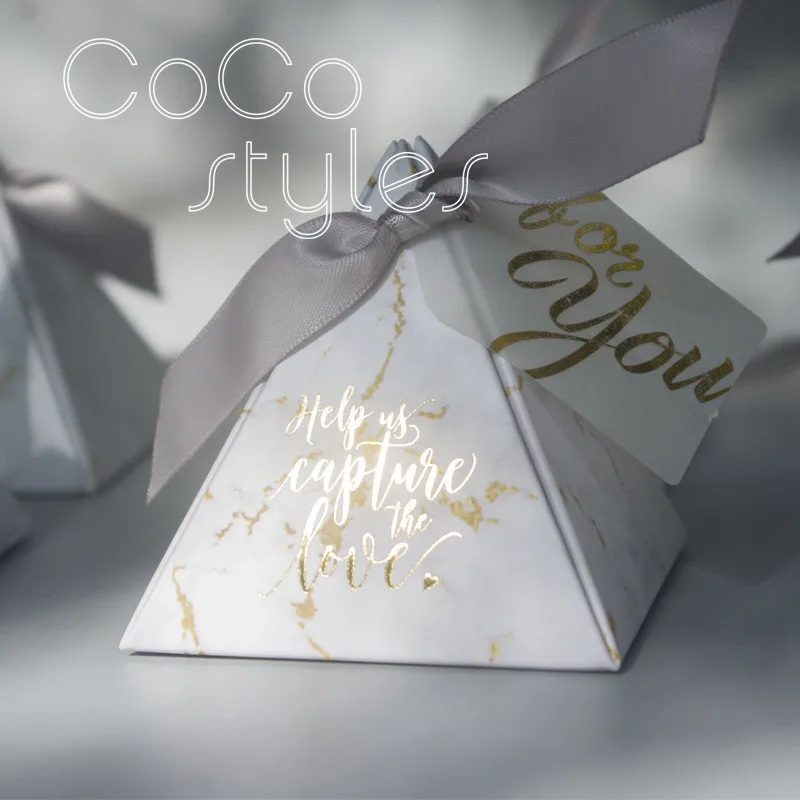 Cocostyles custom cute pyramid shaped candy box with colorful printing ribbon for wedding favor gift or christmas set | Дом и сад