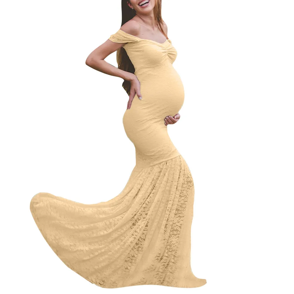 Женские Pregnants сексуальные фотографии реквизит с открытыми плечами кружева кормящих длинное платье красивый халат grossesse съемки фото - Цвет: Yellow
