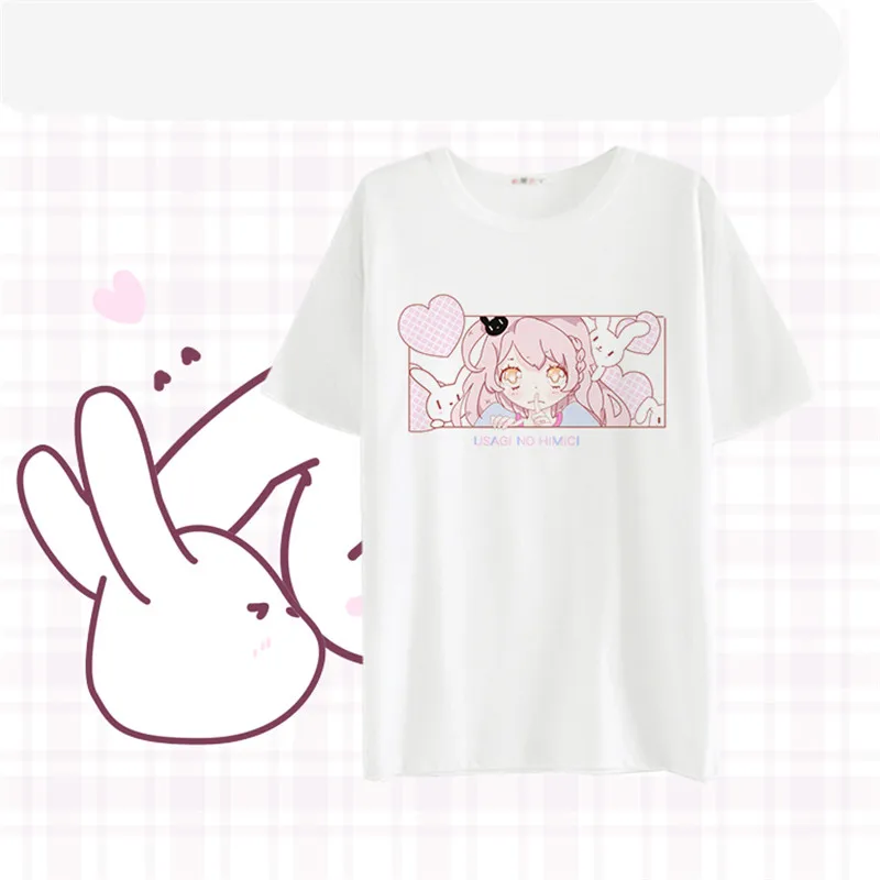 Милые японские белые топы с коротким рукавом для девочек мягкие поцелующие