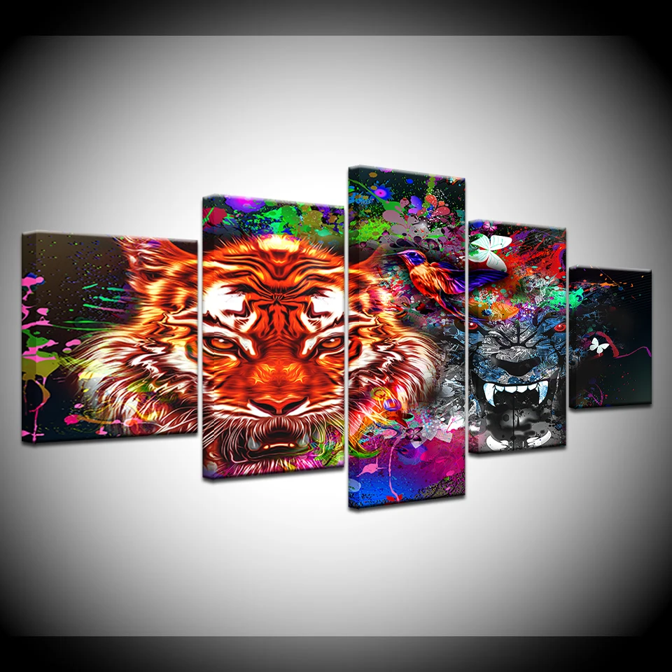 

5 Pieces/set Abstract Tiger Head Wall Art Painting Picture Print on Canvas for Home Decoration Wall Art Picture for Living Room